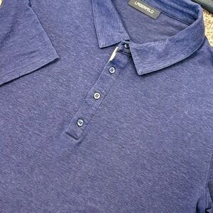 Lagerfeld Linen‎ Polo Shirt Men L Blue Logo Placket Short Sleeve Knit Tee Preppy